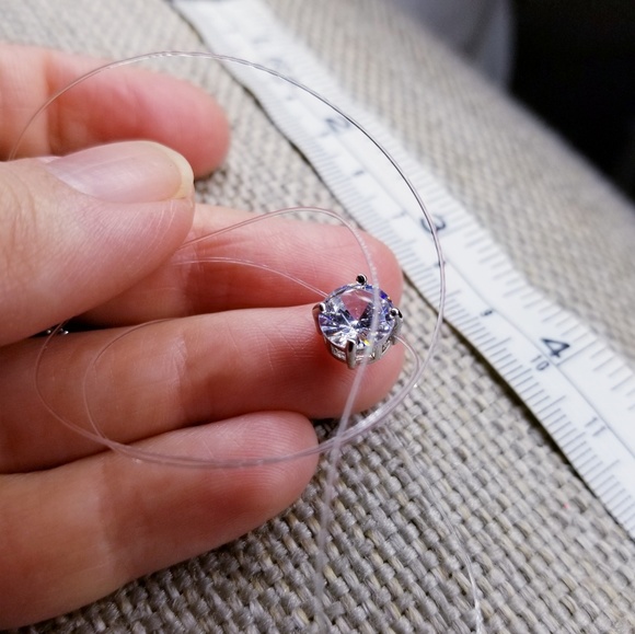 925 Sterling Silver CZ Invisible Pendant Necklace - Picture 3 of 6